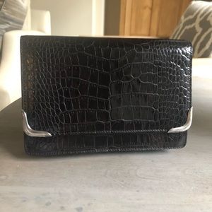 Ralph Lauren Embossed Crocodile Leather Clutch Purse with Sterling Silver Accent